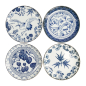Preview: Plate Set Flora Japonica Blue/White in a gift box, 4 pcs., Porcelain, Ø 16 × 2 cm, Item No. 16851