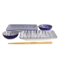 Preview: Sushi Set Nippon Blue Lines-Dots White, 6 pcs., Porcelain, Item No. 17991
