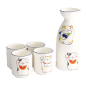 Preview: Sake-Set Kawaii Lucky Cat Weiß/Rot (1 Flasche, 4 Becher), Porzellan, 120/50 ml, Art.-Nr. 21689