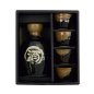 Preview: TDS, Sake Set 1:4, Tenmoku Kessho, 5-piece set, Ø 8.5x14cm 360ml + Ø 5.4x3.4cm 40ml, Item No. 34305