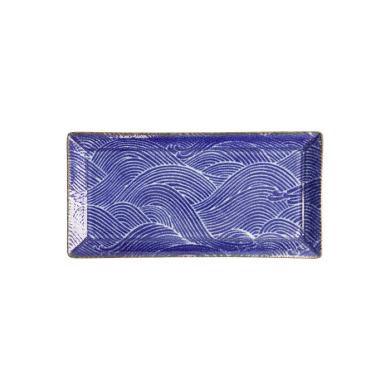 Sushi Plate Seigaiha Blue/Brown, Porcelain, 23 × 11.5 cm, Item No. 14159