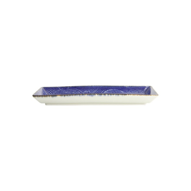 Sushi Plate Seigaiha Blue/Brown, Porcelain, 23 × 11.5 cm, Item No. 14159