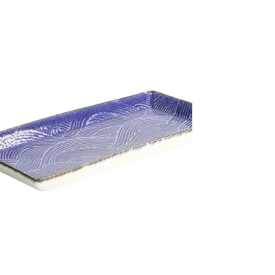 Sushi Plate Seigaiha Blue/Brown, Porcelain, 23 × 11.5 cm, Item No. 14159