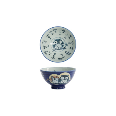 Tokyo Design Studio Bowl Kawaii Owl White/Blue, Porcelain, Ø 11.5 × 6 cm, 300 ml
