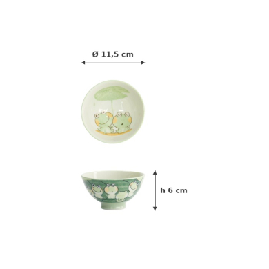 Bowl Kawaii Frog White/Green, Porcelain, Ø 11.5 × 6 cm, 300 ml, Item No. 14341
