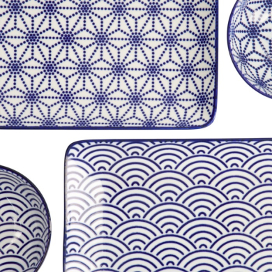 Sushi Set Nippon Blue White, 6 pcs., Porcelain, Item No. 15330