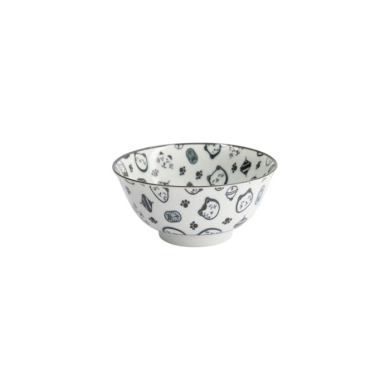 Rice Bowl Kawaii Lucky Cat Neko Black (White/Black), Porcelain, Ø 14.8 × 7 cm, 500 ml, Item No. 15426