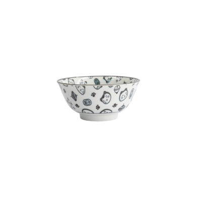 Rice Bowl Kawaii Lucky Cat Neko Black (White/Black), Porcelain, Ø 14.8 × 7 cm, 500 ml, Item No. 15426