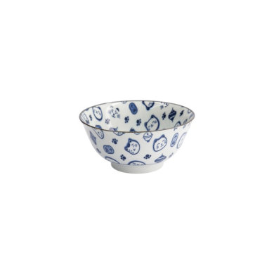 Rice Bowl Kawaii Lucky Cat Neko Blue (White/Blue), Porcelain, Ø 14.8 × 7 cm, 500 ml, Item No. 15427