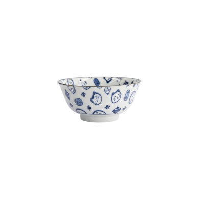 Rice Bowl Kawaii Lucky Cat Neko Blue (White/Blue), Porcelain, Ø 14.8 × 7 cm, 500 ml, Item No. 15427