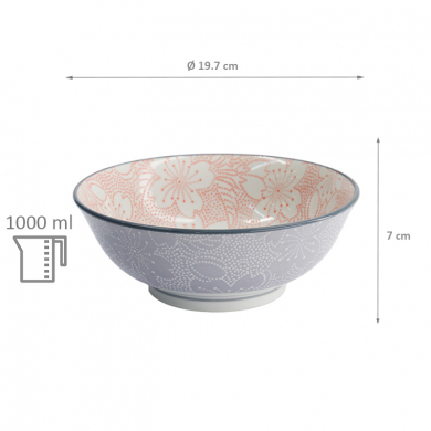 TDS, Tayo Bowl, Mixed Bowls Sakura, Red/Grey, Ø 19.7 x 7 cm, 1000ml - Item No. 15469