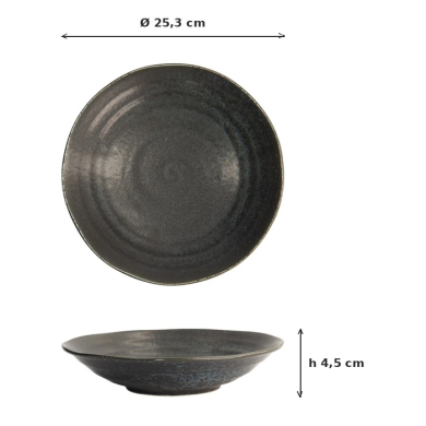 Plate Onyx Noir Black, Stoneware, Ø 25.3 × 4.5 cm, Item No. 15544