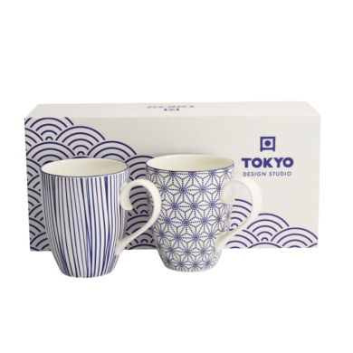 Tokyo Design Studio Mug Set Nippon Blue Blue/White, 2 pcs., Porcelain, Ø 8.5 × 10.2 cm, 380 ml