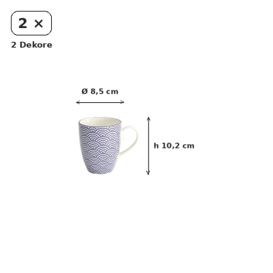 Mug Set Nippon Blue Blue/White, 2 pcs., Porcelain, Ø 8.5 × 10.2 cm, 380 ml, Item No. 15650