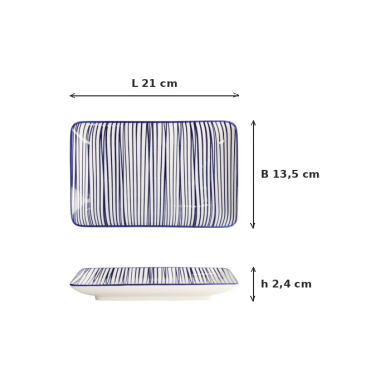 Sushi-Platte Nippon Blue Lines Blau/Weiß, Porzellan, 21 × 13,5 cm, Art.-Nr. 15986
