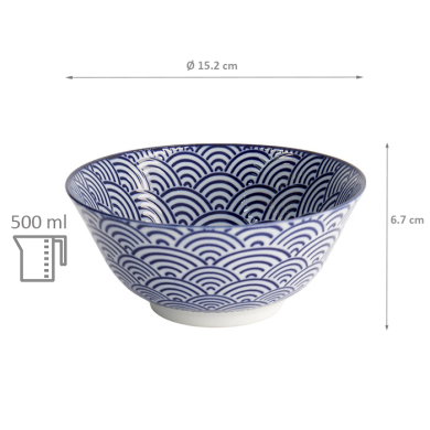 TDS, Tayo Bowl, Nippon Blue, Waves, Ø 15.2 x 6.7 cm 500 ml - Item No. 16006