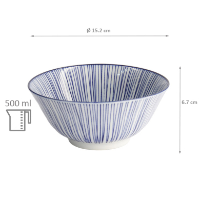 TDS, Tayo Bowl, Nippon Blue, Lines, Ø 15.2 x 6.7 cm 500 ml - Item No. 16009