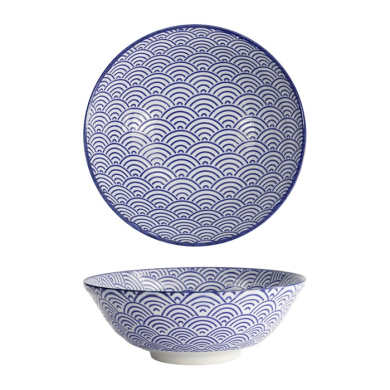 Tokyo Design Studio Ramenschale Nippon Blue Waves Blau/Weiß, Porzellan, Ø 21 × 7,8 cm, 1 l