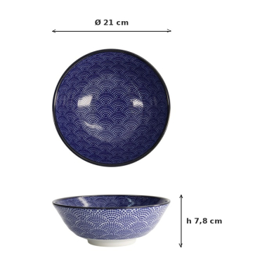 Ramen Bowl Soba Nippon Blue Dots Blue/White, Porcelain, Ø 21 × 7.8 cm, 1 l, Item No. 16013