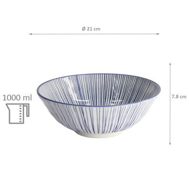 TDS, Ramen Bowl, Nippon Blue, Lines, Ø 21 x 7.8 cm 1000 ml - Item No. 16015