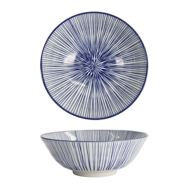 Tokyo Design Studio Ramen Bowl Nippon Blue Lines Blue/White, Porcelain, Ø 21 × 7.8 cm, 1 l