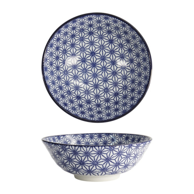 Tokyo Design Studio Ramenschale Soba Nippon Blue Stars Blau/Weiß, Porzellan, Ø 21 × 7,8 cm, 1 l