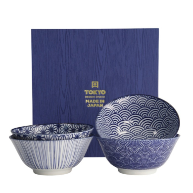 Tokyo Design Studio Tayo Bowl Set Nippon Blue (Blue/White), Porcelain, Ø 15.2 × 6.7 cm, 500 ml