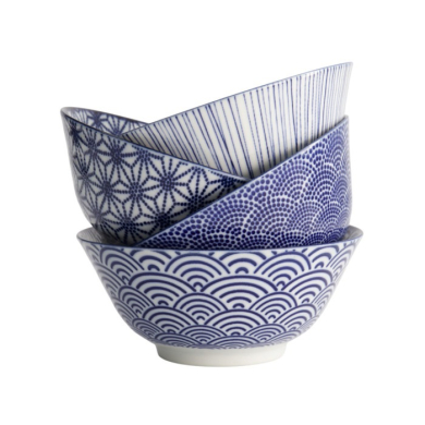 Tayo Bowl Set Nippon Blue (Blue/White), Porcelain, Ø 15.2 × 6.7 cm, 500 ml, Item No. 16039