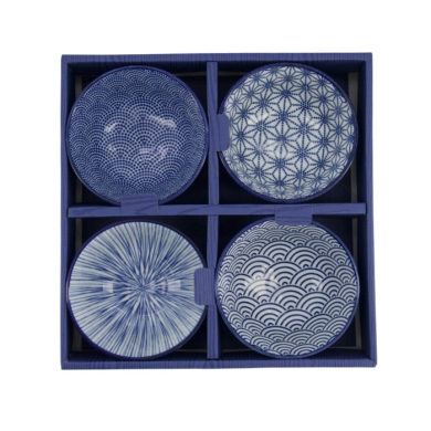 Rice Bowl Set Nippon Blue (Blue/White), 4 pcs., Porcelain, Ø 12 × 6.4 cm, 300 ml, Item No. 16040