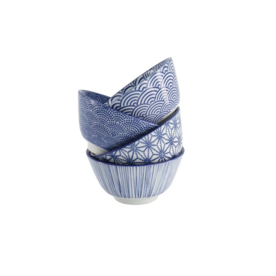 Rice Bowl Set Nippon Blue (Blue/White), 4 pcs., Porcelain, Ø 12 × 6.4 cm, 300 ml, Item No. 16040