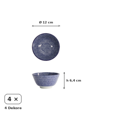 Rice Bowl Set Nippon Blue (Blue/White), 4 pcs., Porcelain, Ø 12 × 6.4 cm, 300 ml, Item No. 16040