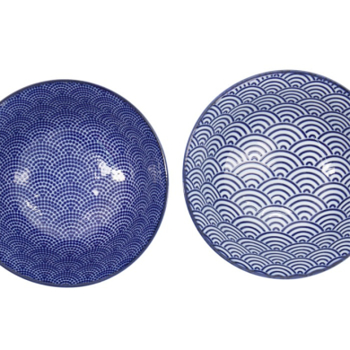 Tayo Bowl Set Nippon Blue Dots & Waves Blue/White, Porcelain, Ø 15.2 × 6.7 cm, 500 ml, Item No. 16041