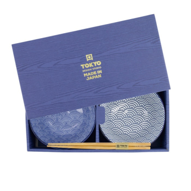 Tayo Bowl Set Nippon Blue Dots & Waves Blue/White, Porcelain, Ø 15.2 × 6.7 cm, 500 ml, Item No. 16041