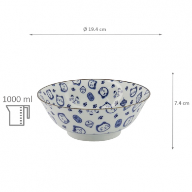 TDS, Ramen Bowl, Kawaii Lucky Cat Neko, Blue,  Ø 19.4 x 7.4 cm 1000 ml - Item No. 16125