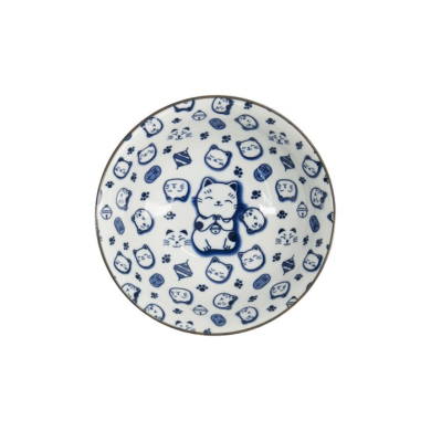 Ramenschale Kawaii Lucky Cat Neko Blau/Weiß, Porzellan, Ø 19,5 × 7,4 cm, 1 l, Art.-Nr. 16125