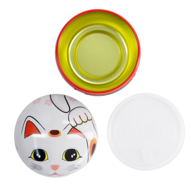 TDS, Tea Container S.S., 8.6x8.4cm, 100gr,  Lucky Cat, White, item Nr.: 16184