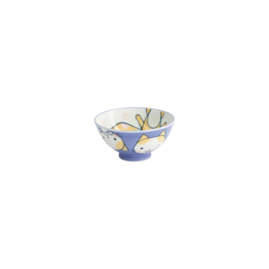 Rice Bowl Kawaii Cat Neko Blue (White/Blue), Porcelain, Ø 10.5 × 5 cm, 200 ml, Item No. 16295