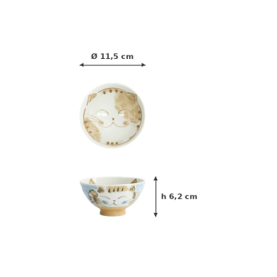 Reisschale Fuku Cat Neko Kawaii Blau, Porzellan, Ø 11,5 × 6,2 cm, 300 ml, Art.-Nr. 16298