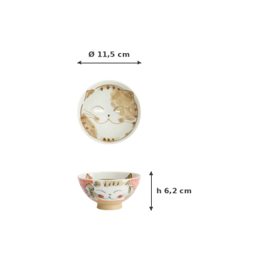 Reisschale Fuku Cat Neko Kawaii Rot, Porzellan, Ø 11,5 × 6,2 cm, 300 ml, Art.-Nr. 16299