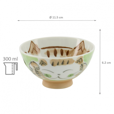 TDS, Rice Bowl, Kawaii Fuku Cat Neko, Green,  Ø 11.5x6.2cm 300ml, Item No. 16300