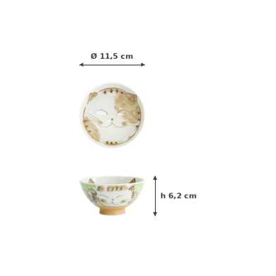 Reisschale Fuku Cat Neko Kawaii Grün, Porzellan, Ø 11,5 × 6,2 cm, 300 ml, Art.-Nr. 16300