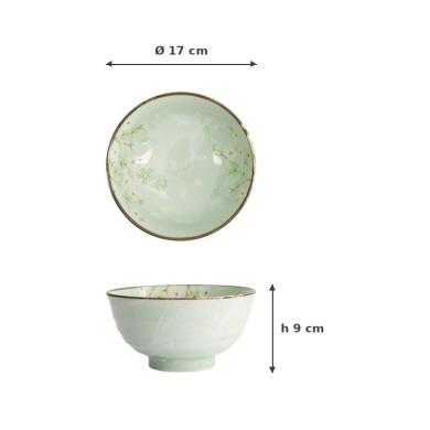 Rice Bowl Green Cosmos, Stoneware, Ø 17 × 9 cm, 900 ml, Item No. 16502