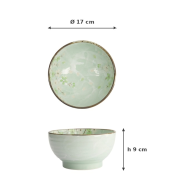 Rice Bowl Green Cosmos, Stoneware, Ø 17 × 9 cm, 950 ml, Item No. 16503