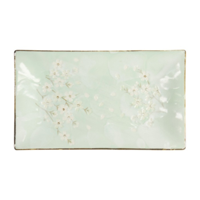 Serving Plate Green Cosmos, Stoneware, 33.2 × 19.3 × 2.2 cm, Item No. 16508