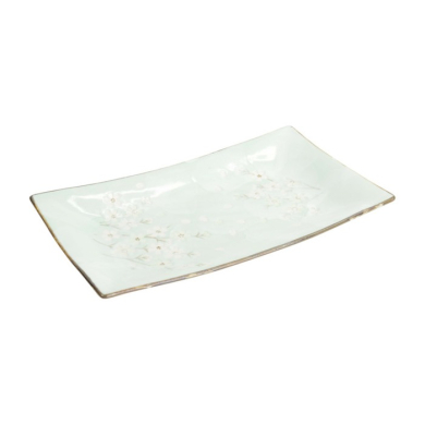Serving Plate Green Cosmos, Stoneware, 33.2 × 19.3 × 2.2 cm, Item No. 16508