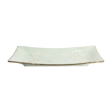 Serving Plate Green Cosmos, Stoneware, 33.2 × 19.3 × 2.2 cm, Item No. 16508