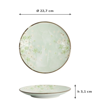 Plate Green Cosmos, Stoneware, Ø 22.7 × 3.1 cm, Item No. 16509