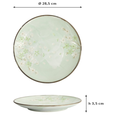 Plate Green Cosmos, Stoneware, Ø 28.5 × 3.5 cm, Item No. 16510