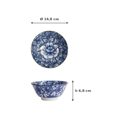 Schale, Hana Blue Mixed Bowls, Ø 14,8 x 6,8 cm 550 ml, Dami Botan, Art Nr. 16521