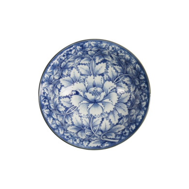 Tokyo Design Studio Ramenschale Hana Blue Mixed Bowls Dami Botan Weiß/Blau, Porzellan, Ø 20,8 × 8 cm, 1,2 l